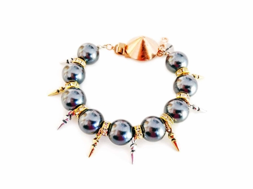 Handmade statement bracelet with black pearls, Swarovski crystals,