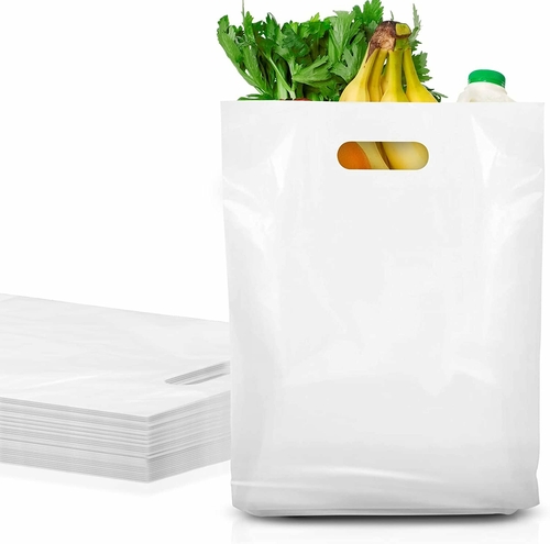 PUREVACY White Die Cut Handle Merchandise Bags, Gusseted Bags