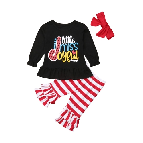 Kids Baby Girls Christmas Shirt Top Stripes Pants
