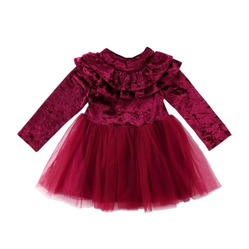 Velvet Ball Gown Kids Baby Girls Lace Mesh