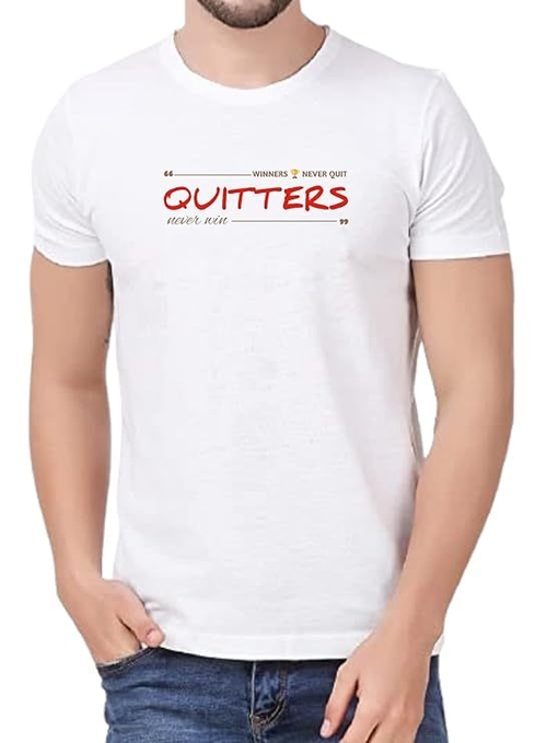 ROUND NECK HALF SLEEVES "QUITTERS" PRINTED TSHIRT FOR MEN (Size-L)