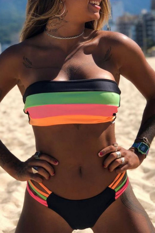 Colored Stripes Bandeau Bikini Set