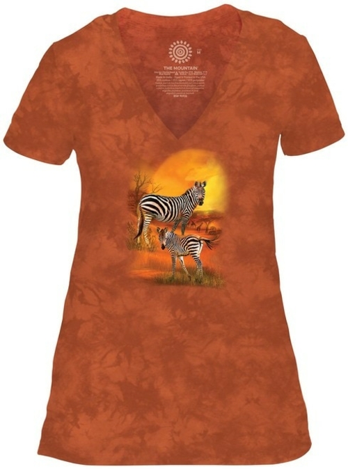 The Mountain 4165893 Orange Mama & Baby Zebra V-Necks T-Shirt - Extra 