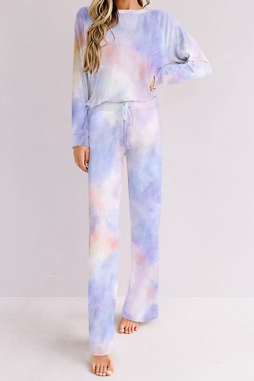 Blue Tie-dye Print Loungewear Set