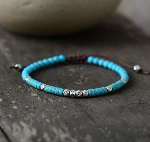 Couples Bracelet Stone and Antique Silver Beads