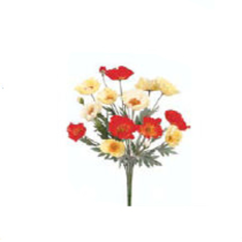 FBP832-OR-YE 21 in. Orange- 12 Yellow Poppy Bushes- each bush has 20 s