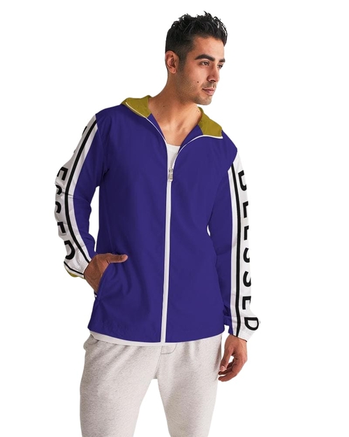 Mens Hooded Windbreaker - Blessed Sleeve Stripe Purple Water Resistant