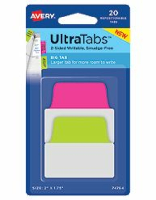 Avery-Dennison 74764 Ultra Tabs Repositionable Tabs- Green & Pink - 2
