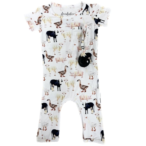 E I E I O - Doodalou Bamboo Baby Romper Short Sleeve with Pants - 9 -