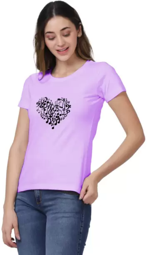 Women Printed Round Neck Cotton Blend Purple T-Shirt