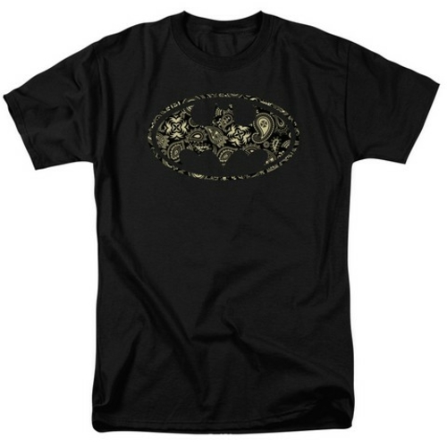Trevco Batman-Paisley Bat - Short Sleeve Adult 18-1 Tee - Black- Small