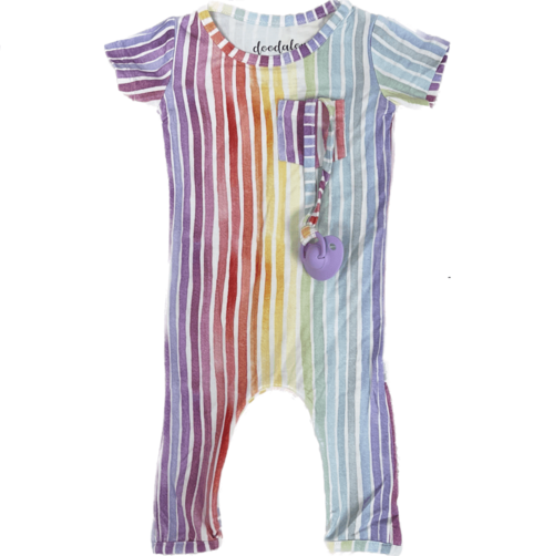 Rainbow - Doodalou Bamboo Baby Romper Short Sleeve with Pants - 9 - 12