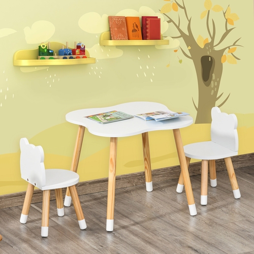 Qaba Kids Wooden Table and 2 Chairs Set Children Dining Table Cute