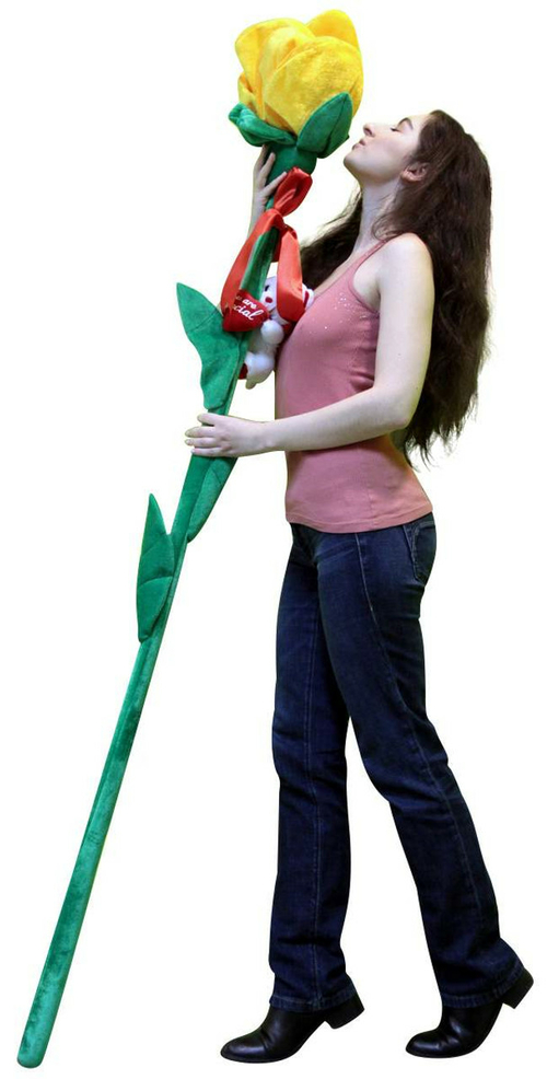 Giant Yellow Rose 6 Feet Tall Big Plush Flower, Teddy Bear on Stem.