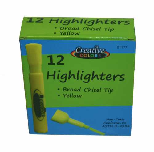 Creative Colors Highlighters - 12 Count, Yellow, Chisel Tip