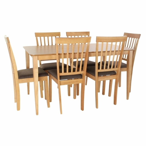 Table set with 6 chairs DKD Home Decor Light brown Oak MDF Wood (1,4 x