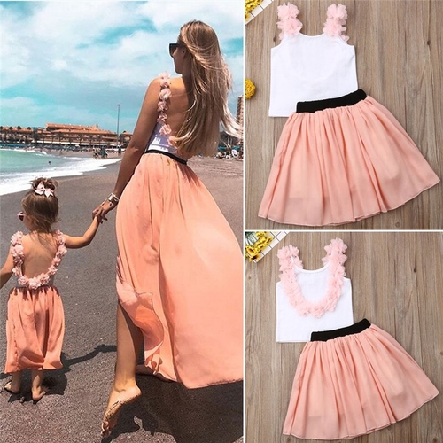 Mother Daughter T shirt and Tutu dress backless