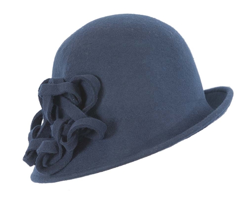 Navy felt cloche hat with knot