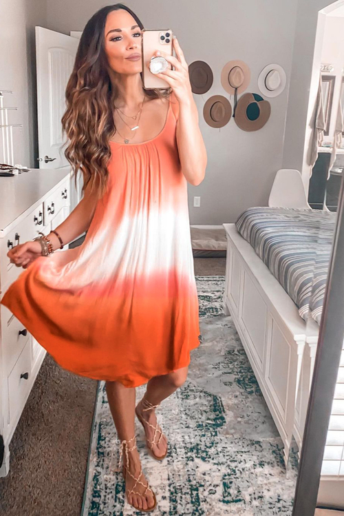 Orange Ombre Tie-dye Sleeveless Flowy Dress