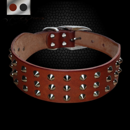 Pug Dog Collar Leather Adjustable Spikes Pet