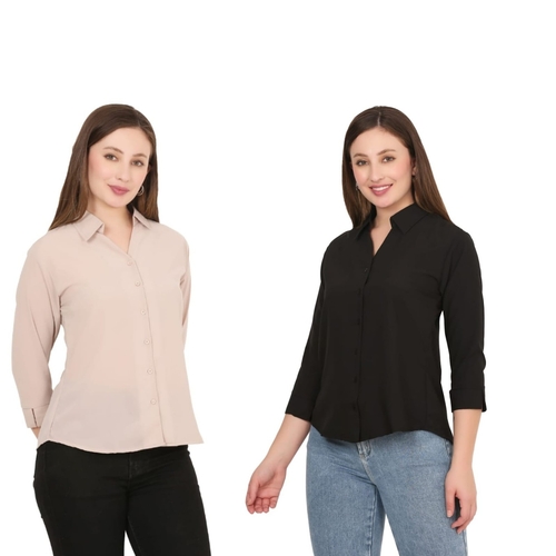 Womens Solid Formal Shirt PACK OF 2 BEIGE AND BLACK  XL