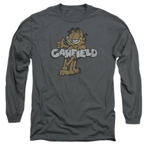 Trevco Garfield-Retro Garf Long Sleeve Adult 18-1 Tee, Charcoal - 
