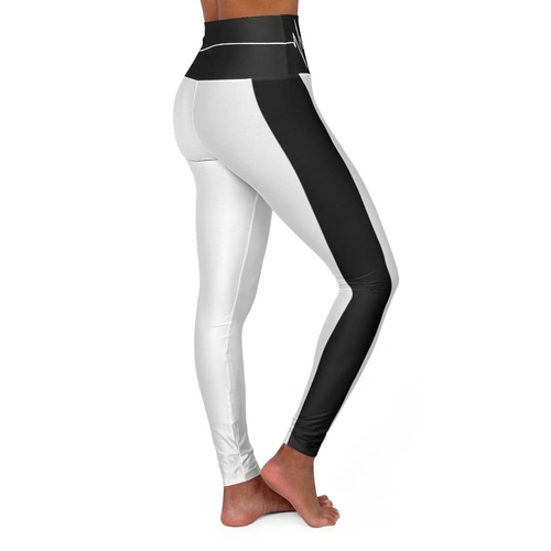 High Waisted Yoga Leggings - White and Black White Bordered Beating