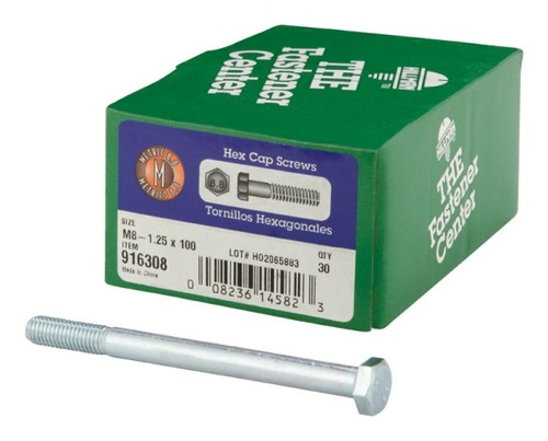Hillman 916308 M8-1.25 x 100 mm Metric Fine Steel Hex Cap Screws - Zin