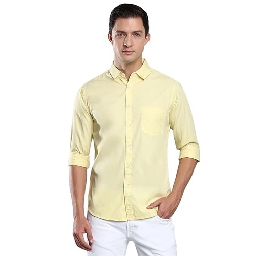 Men's Solid Slim Fit Cotton Casual Shirt SIZE-L COLOR-YELLOW