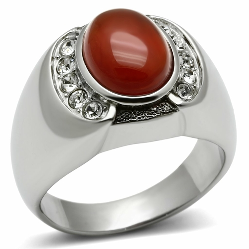 Men High Polished Stainless Steel Ring with Semi-Precious in Siam - Si