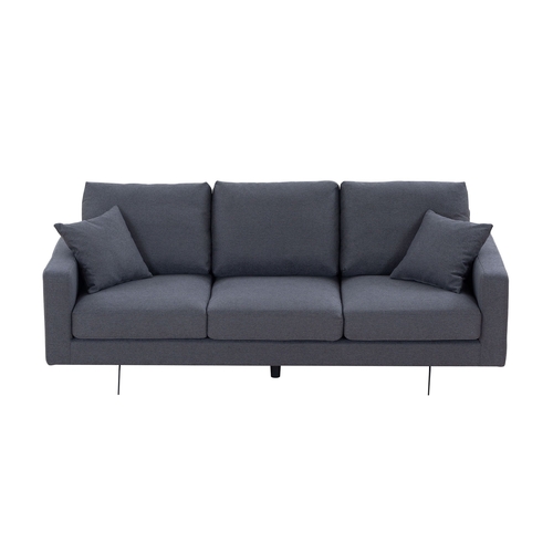 Modern Grey Three-Seat Sofa with Thick Sponge and Two Pillows,