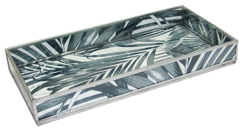 Black Leaf Print Decorative Glass Tray