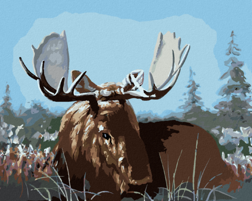 Zuty - Paint by Numbers - MOOSE LYING IN THE GRASS (D. RUSTY RUST),