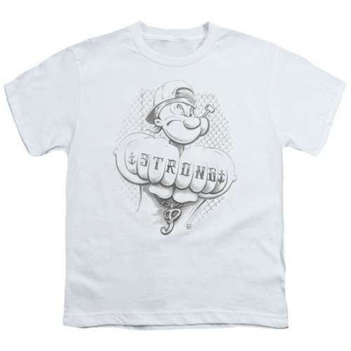 Trevco Popeye-Strong Short Sleeve Youth 18-1 Tee, White - Small