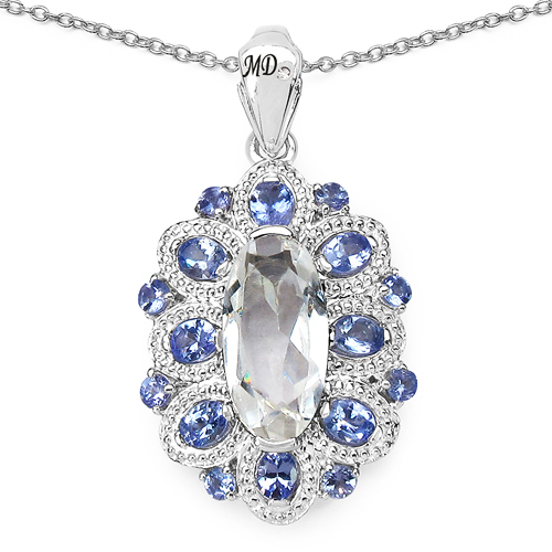 6.10 Carat Genuine Crystal Quartz, Tanzanite & White Diamond .925