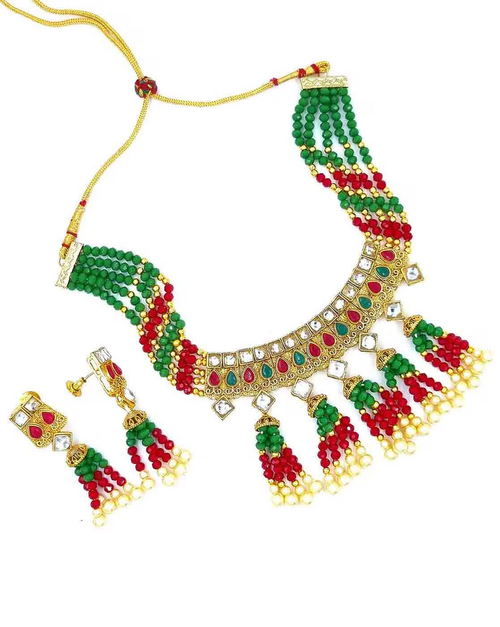 Gold-Plated Kundan-Studded Necklace & Stylish Down Earrings Set