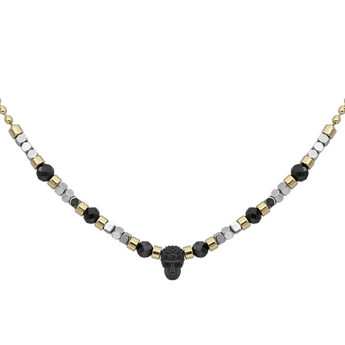 Black Spinel beads with Silver color hematite beads skull necklace -