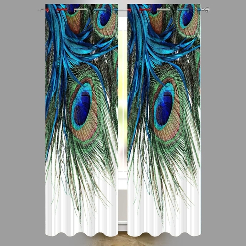 Blue Morpankh Digital Printed Polyester Fabric Curtains for Living