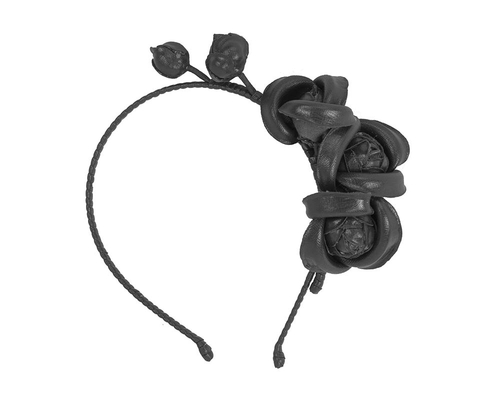 Black leather flowers headband