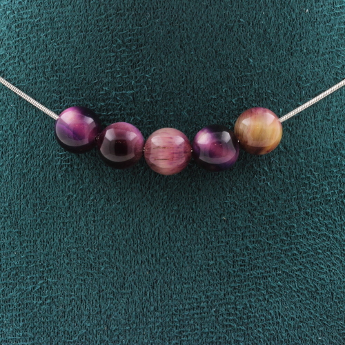 Two-tone Purple Tiger's Eye 8 mm 5 beads necklace. 