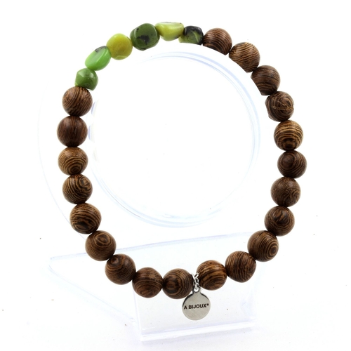 Nephrite Jade from Xiuyan China + wood Bracelet 8 mm Beads.