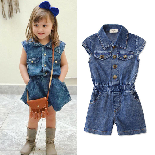 2-7Y Kids Baby Girl Denim Romper Summer Clothes