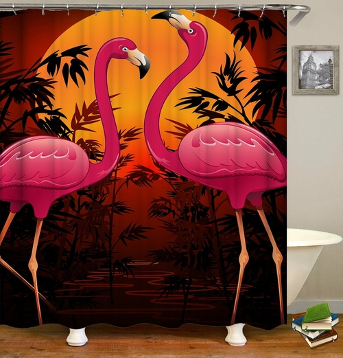 Tropical Sunset Flamingos Shower Curtain