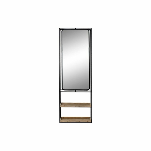 Wall mirror DKD Home Decor Black Natural Wood Metal Mirror 60 x 17 x