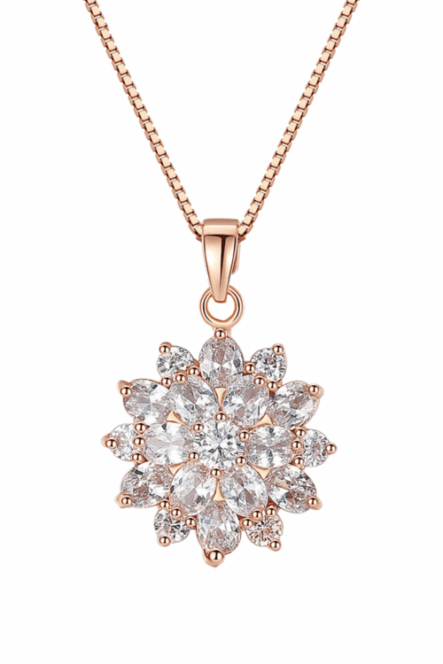 Diamond Sunflower Pendant Necklace 18 Karats Gold Plated 