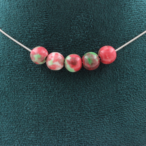 Red green Jasper 8 mm 5 beads necklace.
