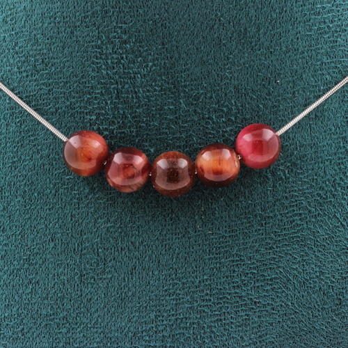 Two-tone peach Tiger's Eye 8 mm 5 beads necklace
