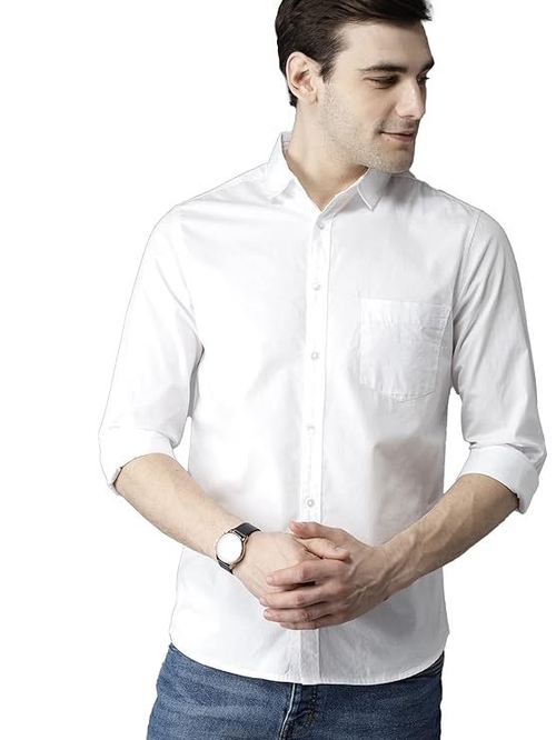 Men's Solid Slim Fit Cotton Casual Shirt WHITE XL