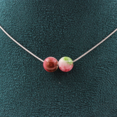 Watermelon Tourmaline 8 mm 2 beads necklace.