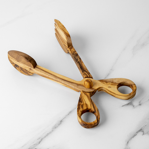 Handmade Olive Wood Salad Tongs | Eco-Friendly Serving Utensils
